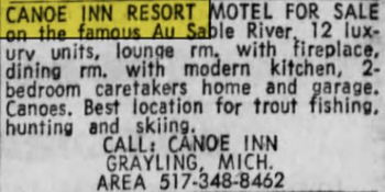 Gates Au Sable Lodge (Canoe Inn) - Oct 1968 Ad